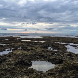 Scenic view of sea against cloudy sky