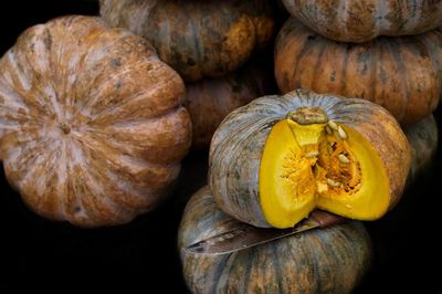 High angle view of pumpkins