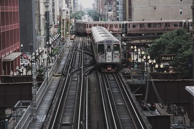 Railroad tracks in city