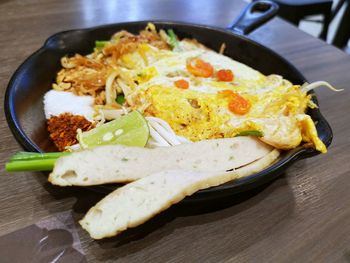 High angle view of breakfast on table