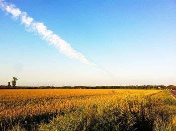 Scenic view of field against cloudy sky