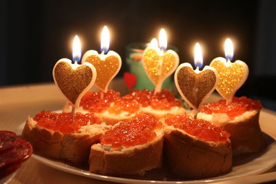 Close-up of illuminated candles