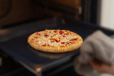 Close-up of pizza on table