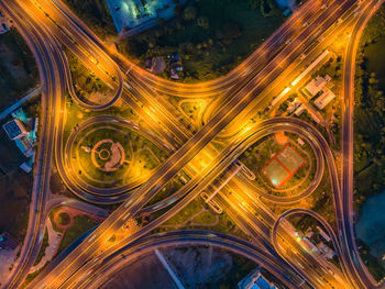 Light trails on highway in city at night