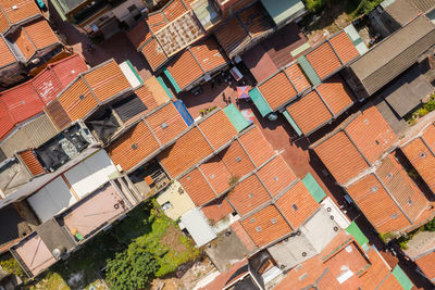 High angle view of buildings in city