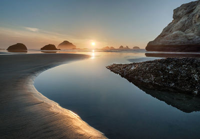 Scenic view of sea against sky during sunset