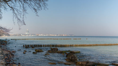 Scenic view of sea against clear sky