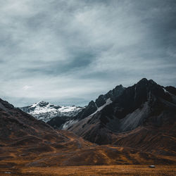 Scenic view of snowcapped mountains against sky