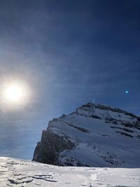 Scenic view of snow covered mountains against sky