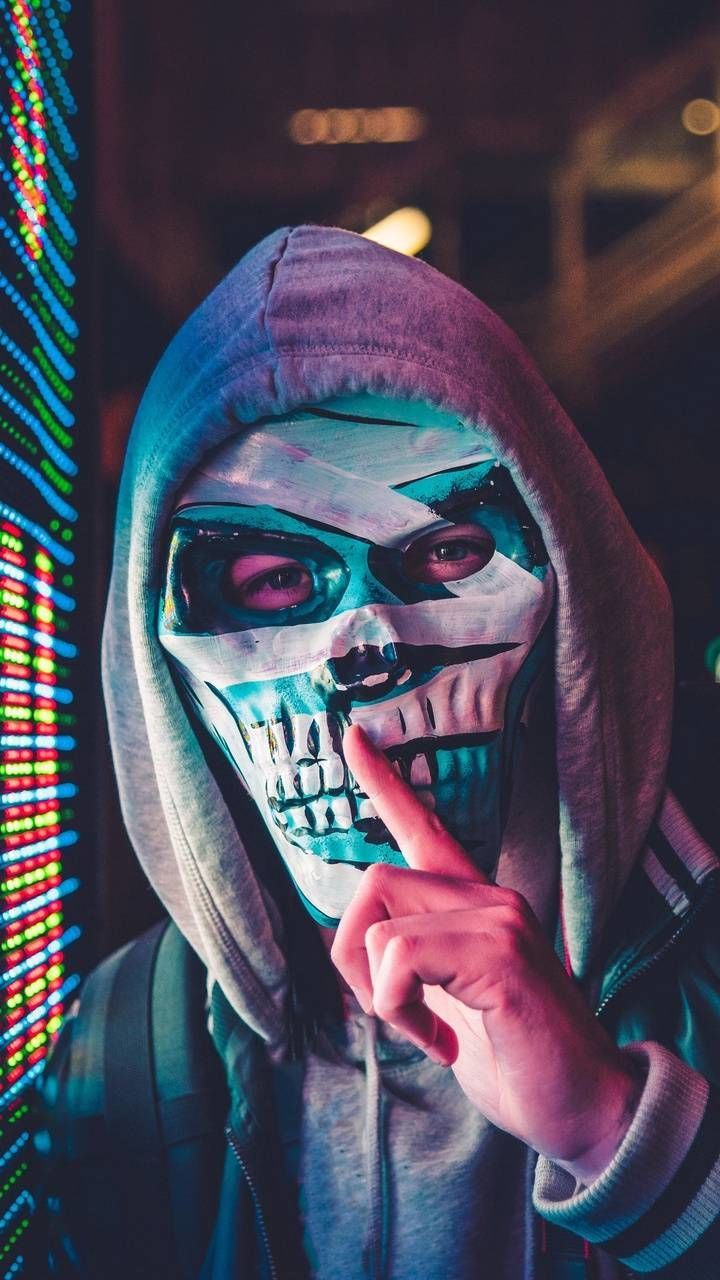 portrait, looking at camera, one person, real people, headshot, halloween, celebration, fear, front view, spooky, indoors, disguise, face paint, mask, paint, men, horror, obscured face, human skull, hood - clothing