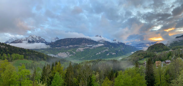 Panoramic view of landscape and mountains against sky