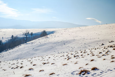 Sun over the winter mountains with snow, cindrel mountains, paltinis, romania