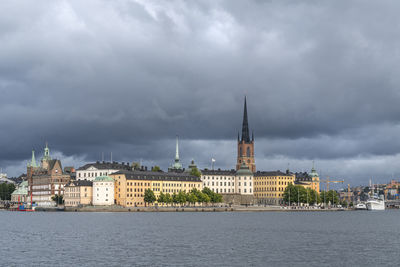 Stockholm, sweden. september 2019. a panoramic view at sunset of the city from the sea