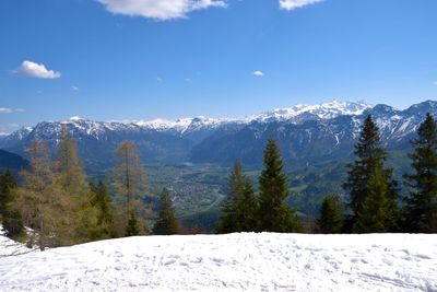 Scenic view of snowcapped mountains against sky