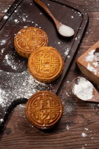 High angle view of food on table