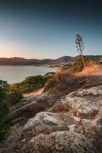 Scenic view of sea against clear sky