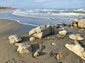 Scenic view of sea shore against sky