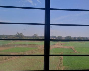 Field seen through glass window