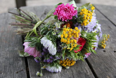 High angle view of flowering plant on table