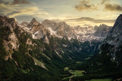 Aerial of the albanian alps taken in may 2022