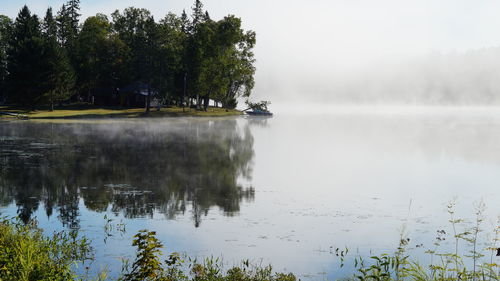 Reflection of trees in lake against sky