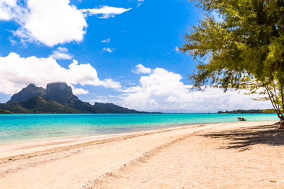 View of beach against cloudy sky