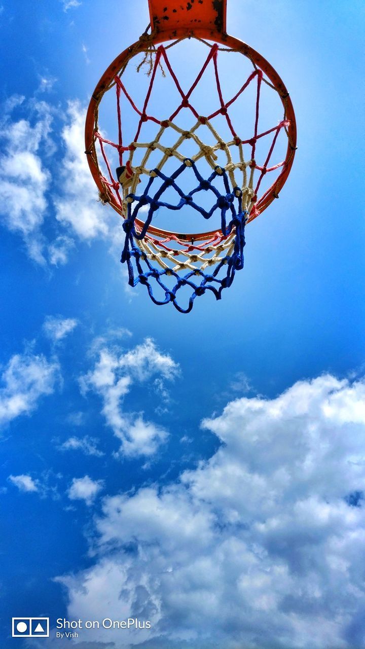 LOW ANGLE VIEW OF BASKETBALL HOOP