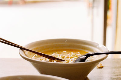 Close-up of breakfast on table