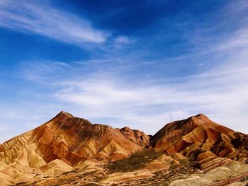 View of rock formations against cloudy sky