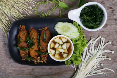 High angle view of food on table