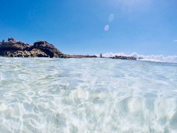 Scenic view of sea against clear blue sky