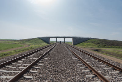 Railroad tracks along landscape