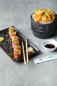 High angle view of food on table