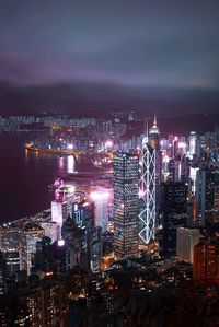 Illuminated buildings in hong kong city at night