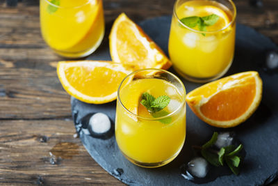 High angle view of drink on table