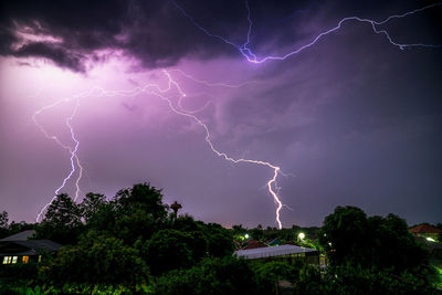 Lightning in sky at night