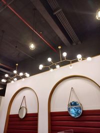 Low angle view of illuminated pendant light