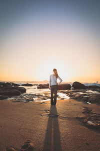 Rear view of man standing on beach