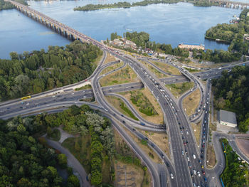 High angle view of highway by street in city