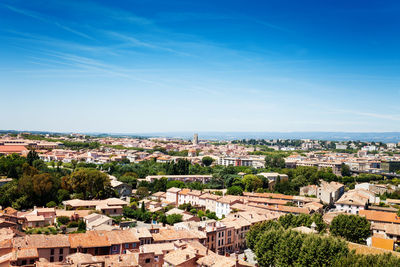 High angle view of townscape against sky