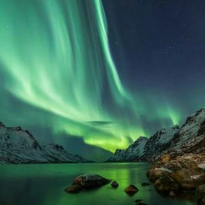 Scenic view of sea against sky at night