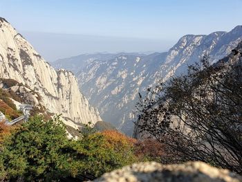 Scenic view of mountains against clear sky