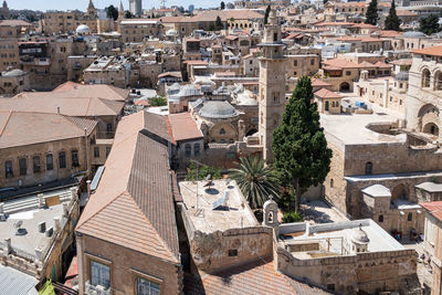 High angle view of buildings in city