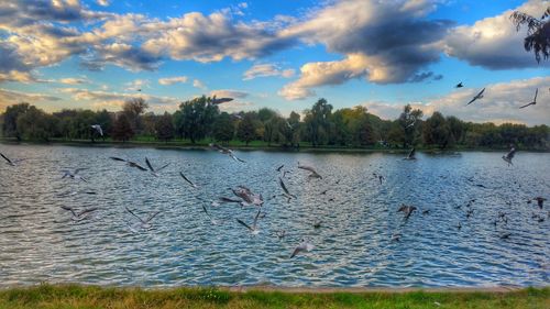 Scenic view of lake against sky