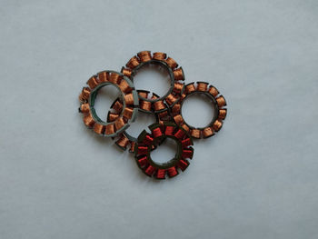 High angle view of decoration on table against white background