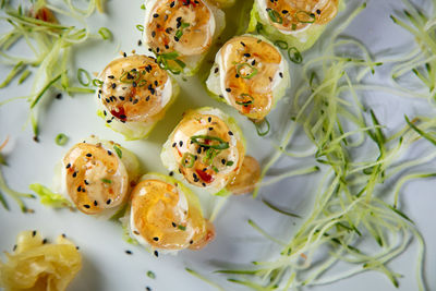 High angle view of seafood in plate