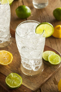 High angle view of drink on table