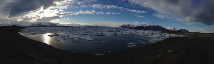 Panoramic view of sea against sky during winter