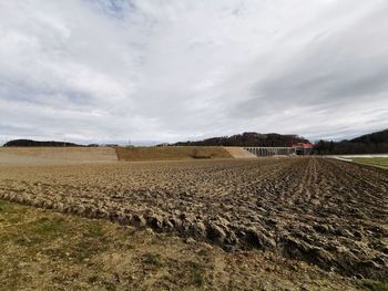 Scenic view of agricultural field against sky