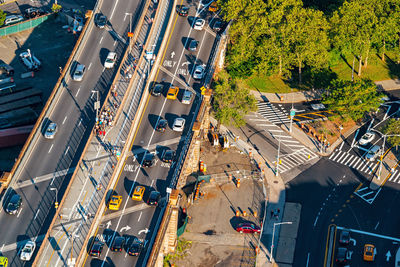 Aerial view of road in city